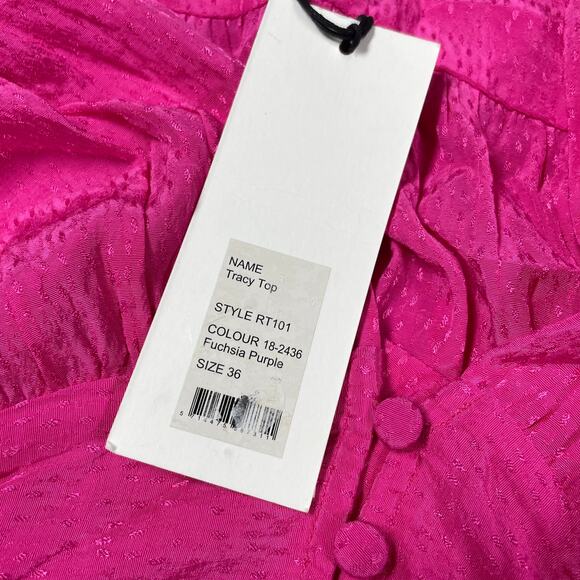 Rotate Birger Christensen NWT Tracy Peplum Top Size 4 Barbie Pink Ruched V-Neck - Picture 16 of 16